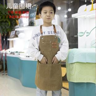 全棉儿童帆布围裙家用厨房吃饭画画烘焙手工课男女孩围裙印字