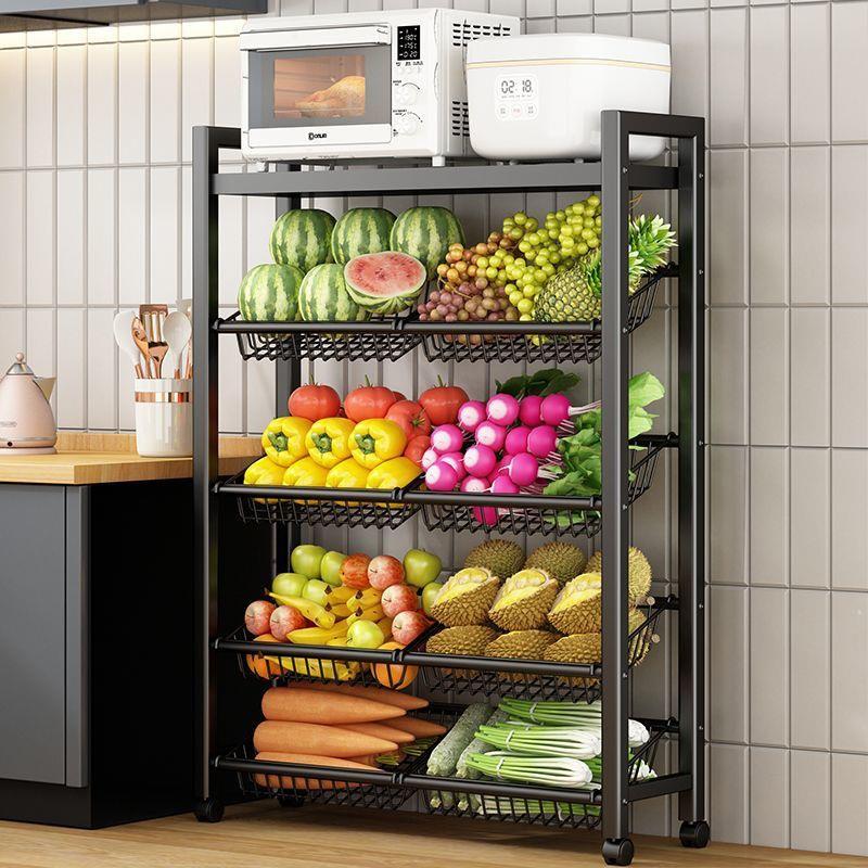水果蔬菜架厨房置物架多层落地带轮可移动菜篮子多功能推车收纳架