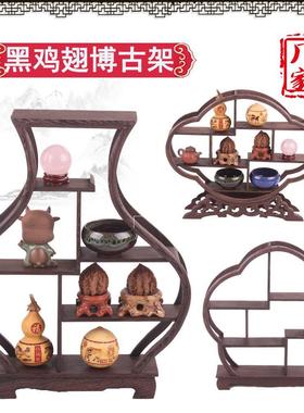 鸡翅木实木茶具架小博古架摆件 红木多宝格阁紫砂壶架子奇石底座