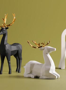 北欧树脂几何麋鹿摆件仿真动物折纸鹿客厅电视柜树脂模型桌面摆件