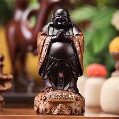 黑檀木雕笑佛像大肚弥勒佛摆件八方藂财客厅大号实木质雕刻工