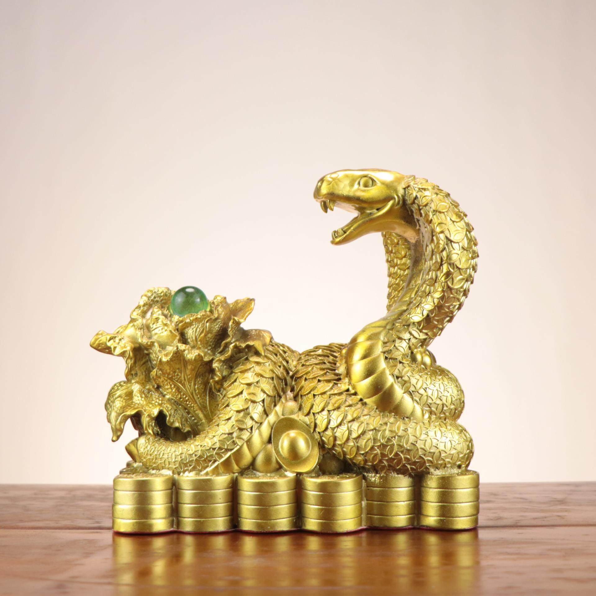 杨铜记 铜蛇 金钱蛇 生肖蛇 福蛇 金钱眼镜蛇 白菜如意蛇摆件