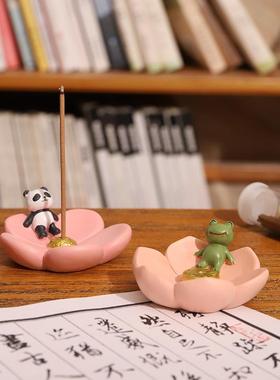 如果线香插盘底座创意树脂摆件熊猫香插香炉香托禅意香盘香座香器