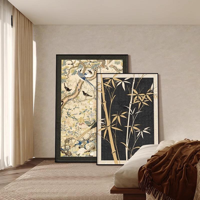 新中式国风墙壁画高级感竹鹤中古风客厅落地画挂画桌面摆画装饰画