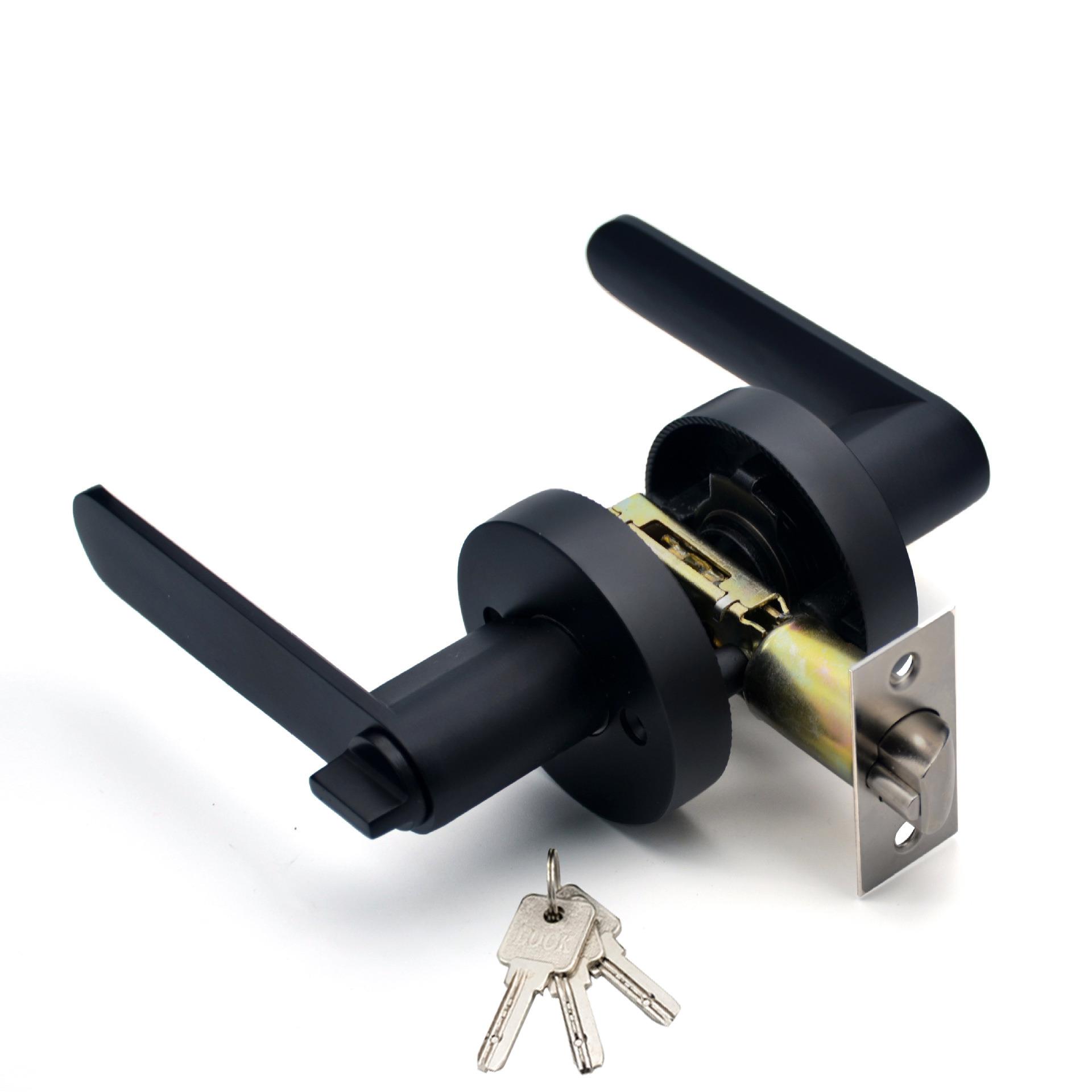 三杆式房门锁通用卫生间锁黑色简约静音单舌全套把手锁球形执手锁