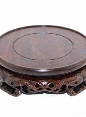 实木底座圆形工艺品摆件木座黑梓木奇玉石头花瓶盆景观音佛像底托