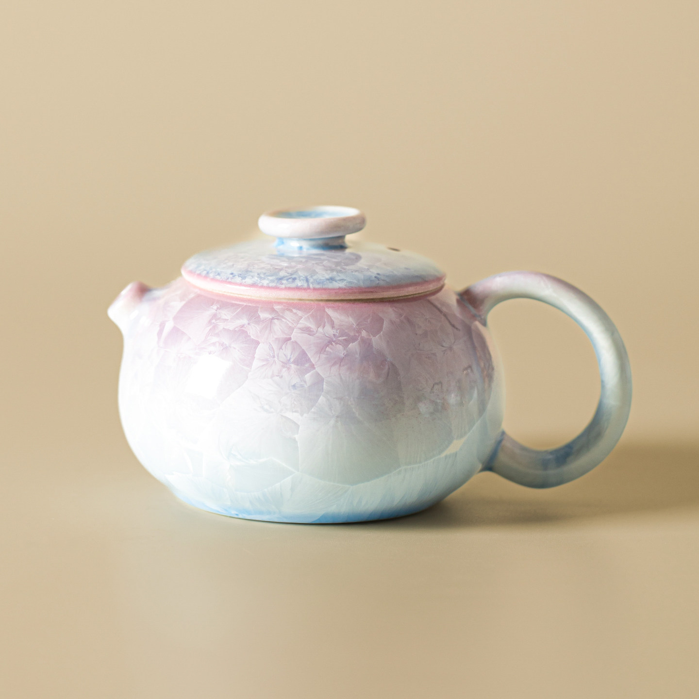 右汝160ml樱吹雪结晶釉豆蔻壶古色古香中国风陶瓷壶小清新泡茶壶