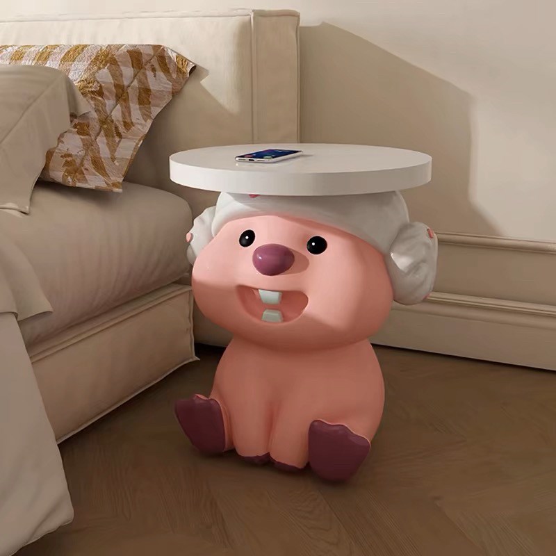 轻奢客厅沙发可移动loopy茶几边几小户型落地床T头柜创意海狸摆件