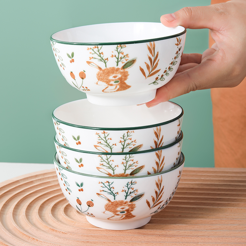 一鹿有你家用4.5英寸米饭碗陶z瓷碗喝汤碗吃饭碗釉下彩小面碗餐具