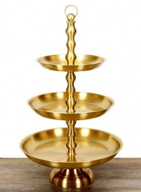 纯铜拉丝果盘供碟铜三层供果盘超大果碟佛前供具用品居家摆件包邮