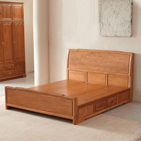 红木床全实木双人床新中式1.8米主卧大床原木储物床卧室红木家具