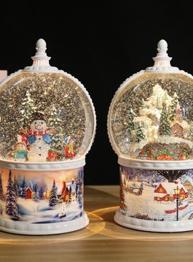 圣诞节梦幻e飘雪花圆球旋转音乐盒创意圣诞树雪人摆件送人生日礼