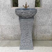 户外洗手盆石头立柱盆一体庭院复古石材落地式 洗手台花园水池室外