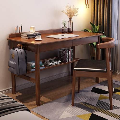 全实木书桌书架组合简约现代家用办公电脑桌中小学生写字台学习桌