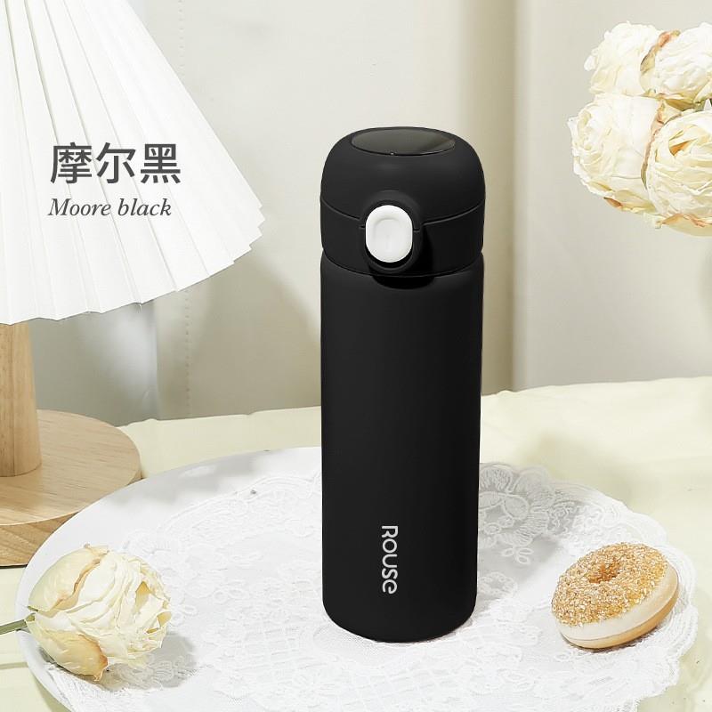 新款女生304不锈钢弹跳保温水杯子纯色温显ins时尚礼品吸管