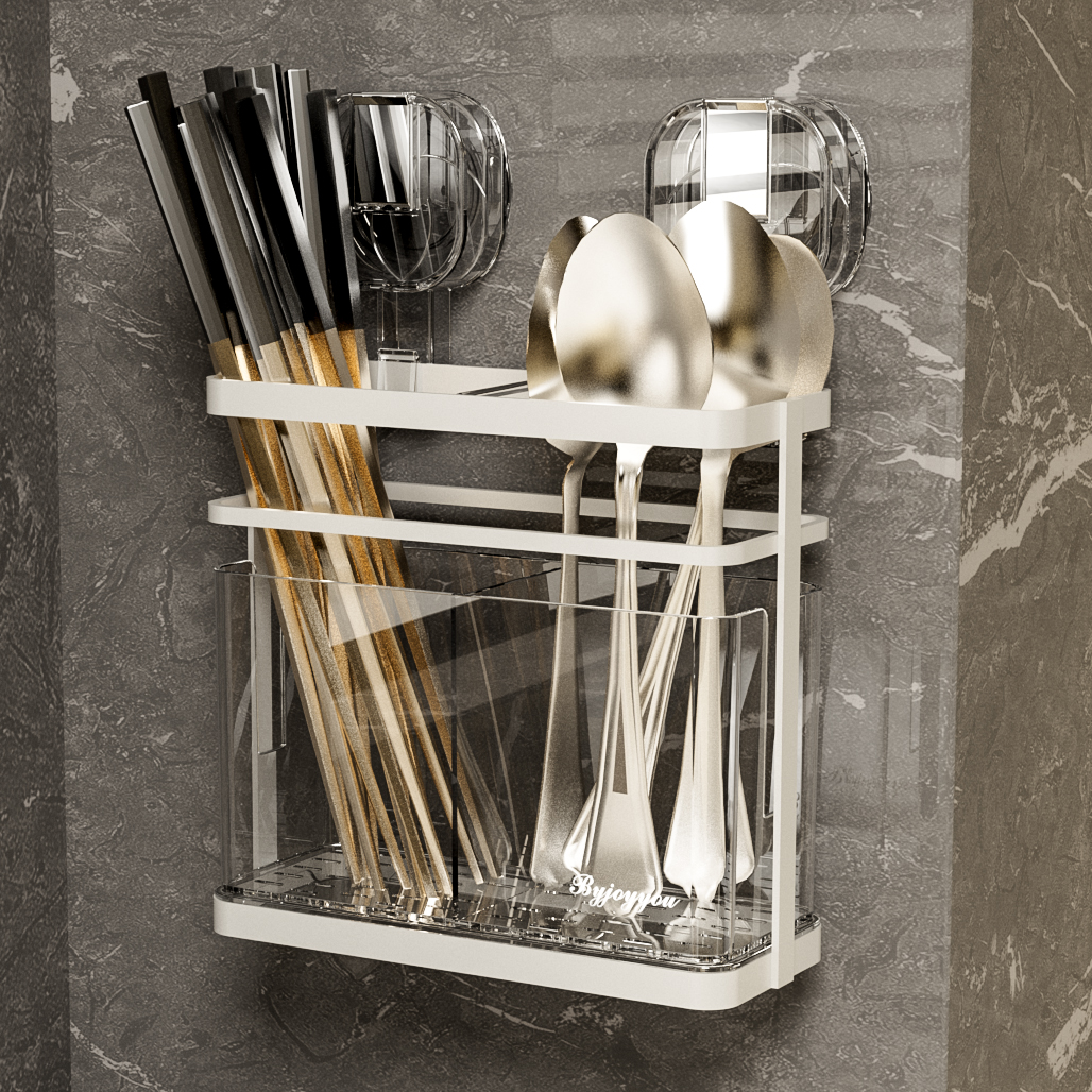 吸盘筷子收纳盒家用高档新款壁挂式筷笼厨K房置物架沥水筷篓筷子