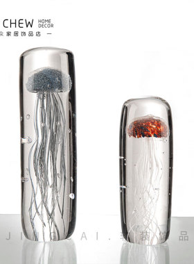 轻奢现代高级琉璃质感玻q璃摆件样板间售楼处客厅家居酒柜书房摆