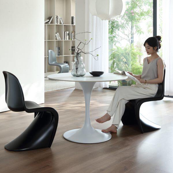 郁金香岩板圆桌接待简约家用小户型极简圆形白色饭桌北欧圆桌子