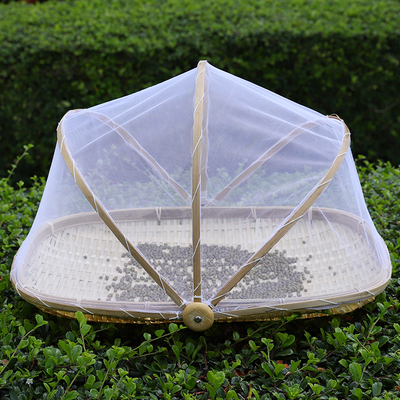 竹编晾晒圆簸箕带网收纳筐家用馒头筐防蝇虫竹制T品竹筛子篮子制