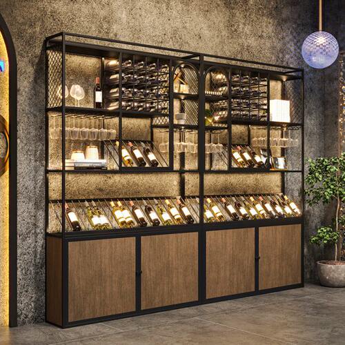 loft工业风复古酒吧酒柜餐厅吧台后面落地装饰红酒展示陈列置物架