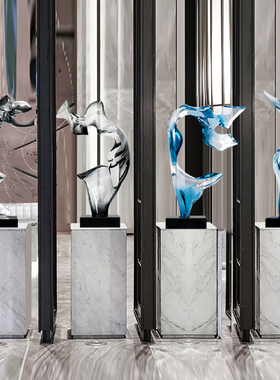 现代抽象客厅落地透明雕塑摆w件酒店样板房玄关软装饰品树脂工艺