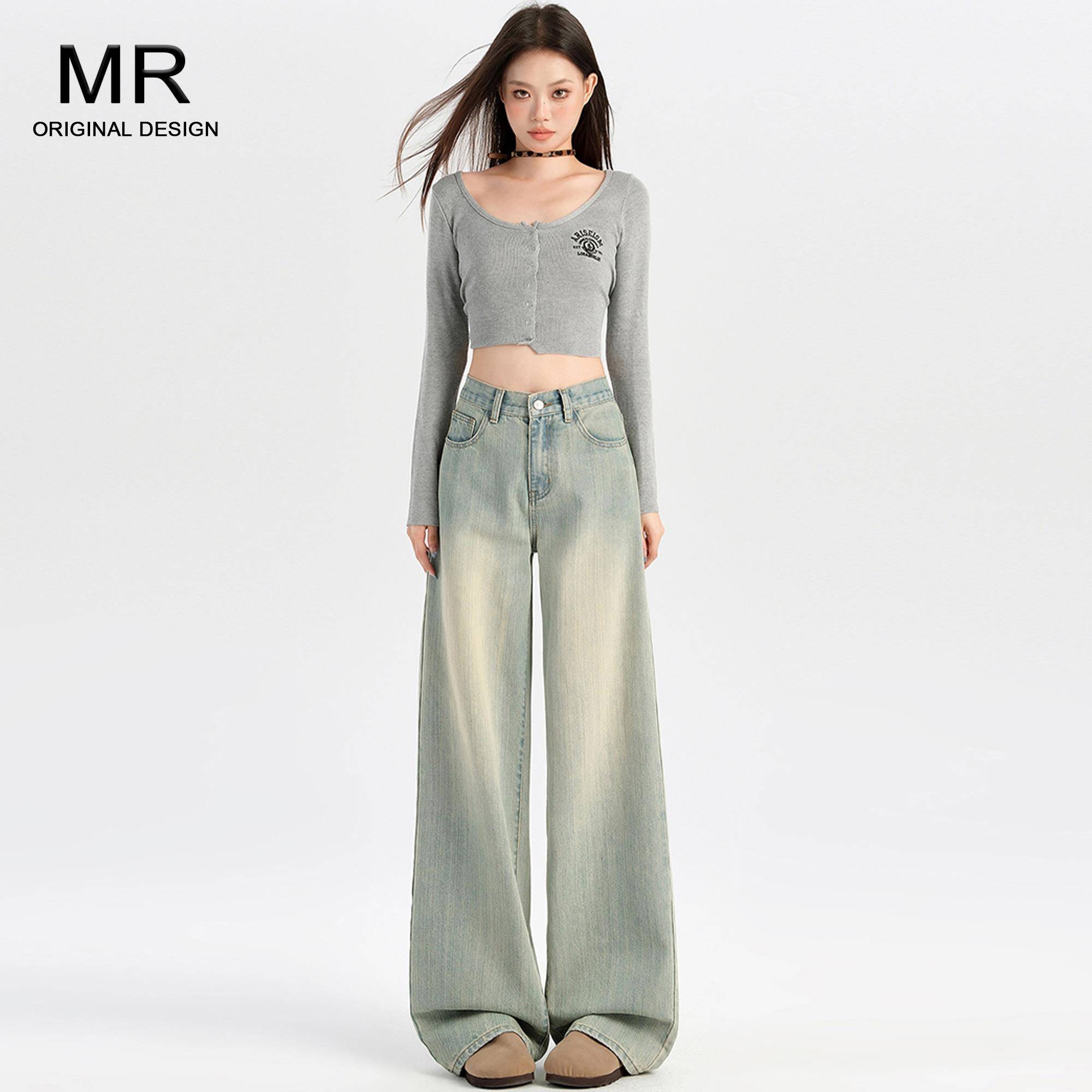 浅色高腰阔腿牛仔裤女2025新款夏季宽松薄款直筒小个子垂感长裤子