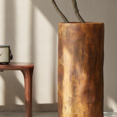 高款圆柱形镁水泥花盆室内仿实木纹落地花器绿植商场客厅阳台装饰,家居饰品,花盆,淘宝优惠券,粉丝福利购,淘宝优惠卷