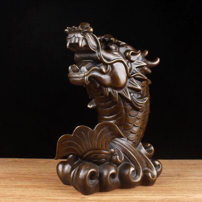 铜艺坊 全铜龙鱼摆件大号龙头月年年有鱼家居客厅办公桌装饰品