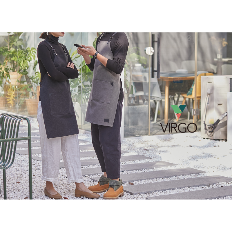Virgo灰色黑色 咖啡 画室 餐厅水洗复古帆布背带工作围W裙定制log