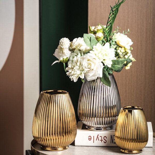 金色陶瓷花瓶家居摆件民宿装饰品客厅插花轻奢欧美现代银色高级感,家居饰品,花瓶,淘宝优惠券,粉丝福利购,淘宝优惠卷