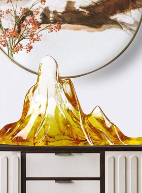 现代中式山办公桌面摆件玄关过道书房样板间售楼厅酒店门厅雕塑黄