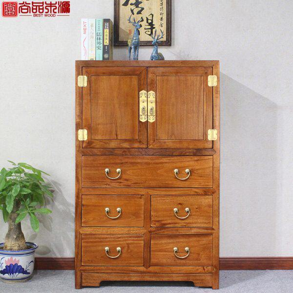 新中式实木五斗柜卧室香樟木抽屉式五斗橱现代客厅双门收纳储物柜