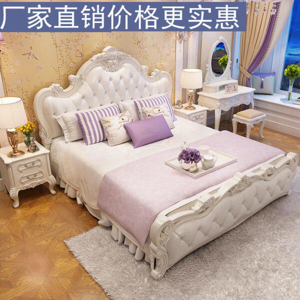 欧式床公主床双人床韩式田园床主卧室白色床高箱储物床/排骨架床