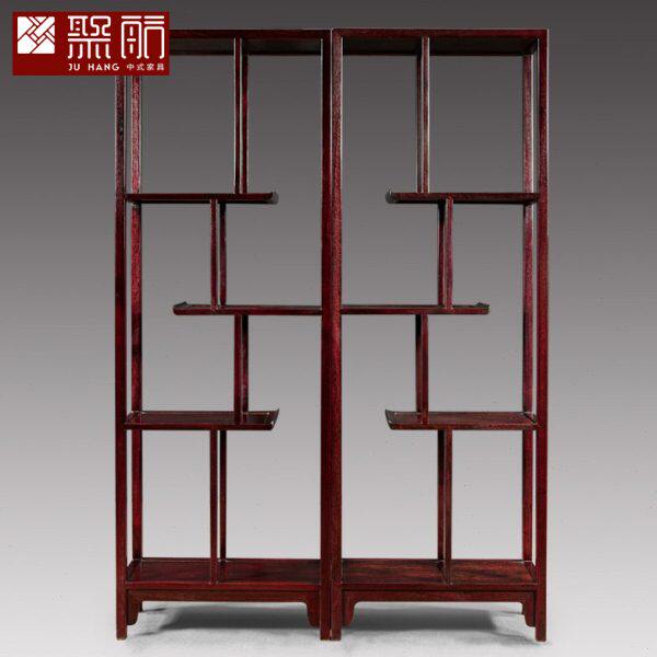 聚航中式家具赞比亚血檀多宝格博古架明式玄关隔断紫檀古董展示架