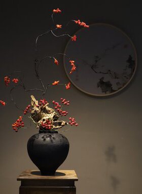 禅意新中式花瓶树脂摆件宋代美学民宿家居玄关桌别墅侘寂高级装饰