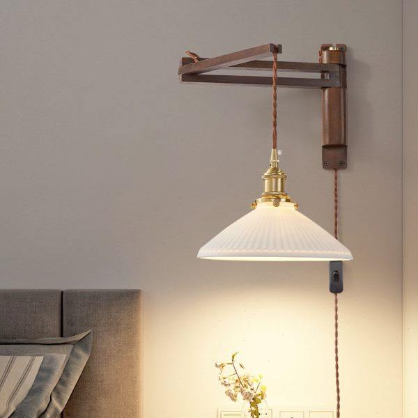 复古折叠壁灯法式中古胡桃木色卧室床头灯伸缩带开关插头书房壁灯,家装灯饰光源,壁灯,淘宝优惠券,粉丝福利购,淘宝优惠卷