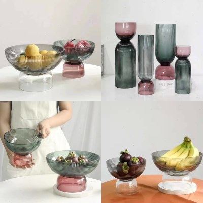 欧式圆口双色盆底座玻璃花瓶果盘绿色灰色粉紫色家居餐桌水培花器,家居饰品,花瓶,淘宝优惠券,粉丝福利购,淘宝优惠卷