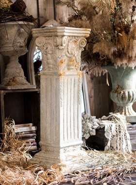 古旧锈痕罗马柱古典装饰摆件花台柱台庭院L花园拍摄道具户外装饰