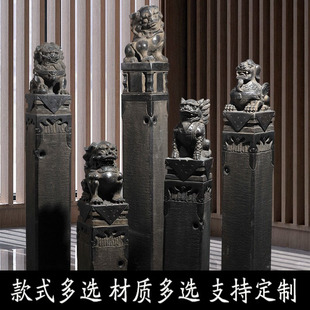拴马桩石雕天然青石仿古做旧石狮子貔貅拴马石立柱庭院室内装 饰件