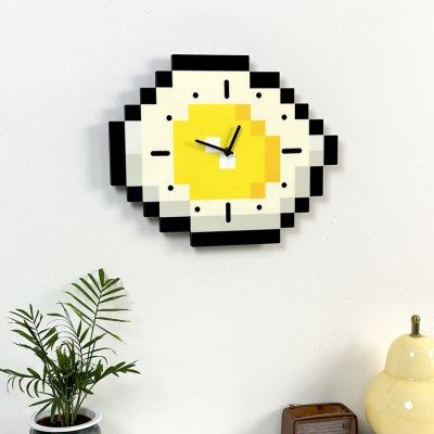卡通像素煎蛋钟表客厅餐厅创意装饰时钟静音免打孔家用儿童房挂钟,家居饰品,挂钟,淘宝优惠券,粉丝福利购,淘宝优惠卷