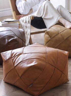 RKT4摩洛哥坐墩方形蒲团家用榻榻米坐垫手工皮墩懒人豆包民宿装饰