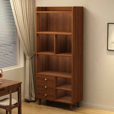 实木书柜储物柜一体靠墙60/8z0cm宽生态板置物架落地小书架带抽屉