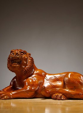 花梨木雕卧虎f摆件实木质十二生肖虎红木家居客厅办公室店铺装饰