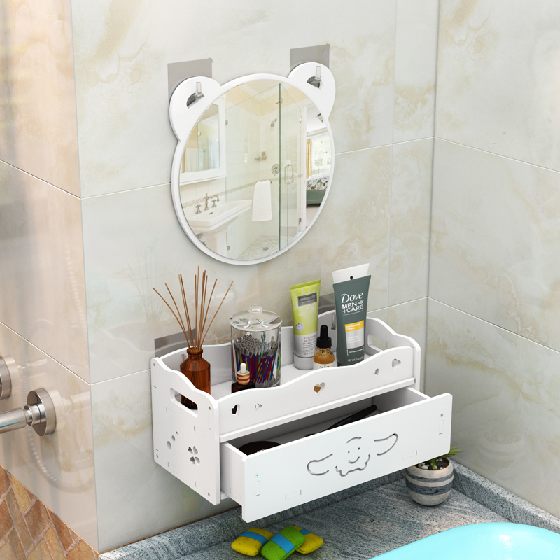 浴室镜子带置物h架洗手间化妆室简约厕所洗漱台墙壁挂化妆镜免打