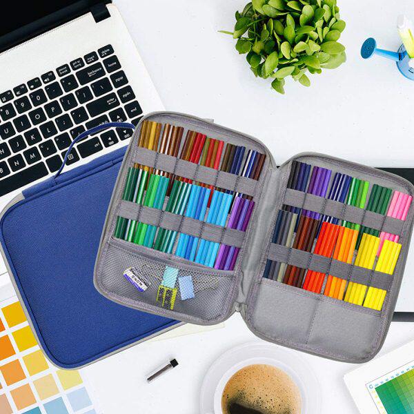 新款大容量96/192色彩铅收纳包双层文具袋学生素描铅笔盒笔帘包邮