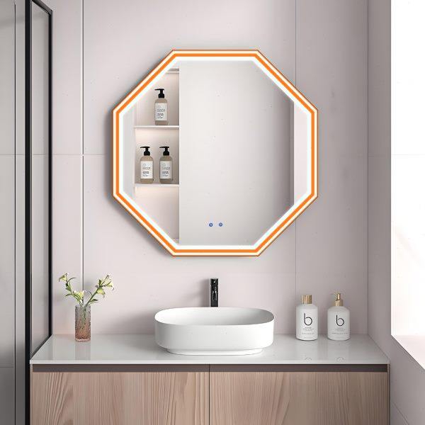 居家可触摸橙色发光浴室镜子简约八边形清除雾智能镜浴室镜,家装主材,智能浴室镜,淘宝优惠券,粉丝福利购,淘宝优惠卷