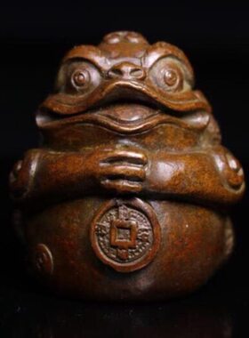 纯铜手工仿古实心紫铜茶宠小物件 金蟾香插 茶道小摆件