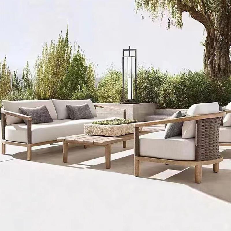 户外柚木沙发庭院别墅客厅露台厚坐垫沙发椅茶几组合酒店接待家具