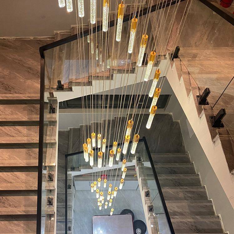 后现代楼梯吊灯水晶别墅复式楼客厅简约创意旋转楼梯间轻奢长吊灯
