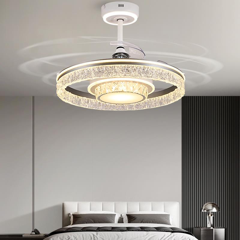 冰裂纹吊扇灯隐形风扇灯2025新款轻奢吊灯卧室餐厅家用一体电扇灯